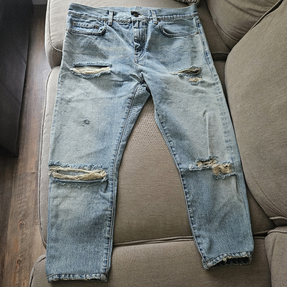 COPY - Yves Saint Laurent men's crop jeans 32 blue distressed denim authentic Y…